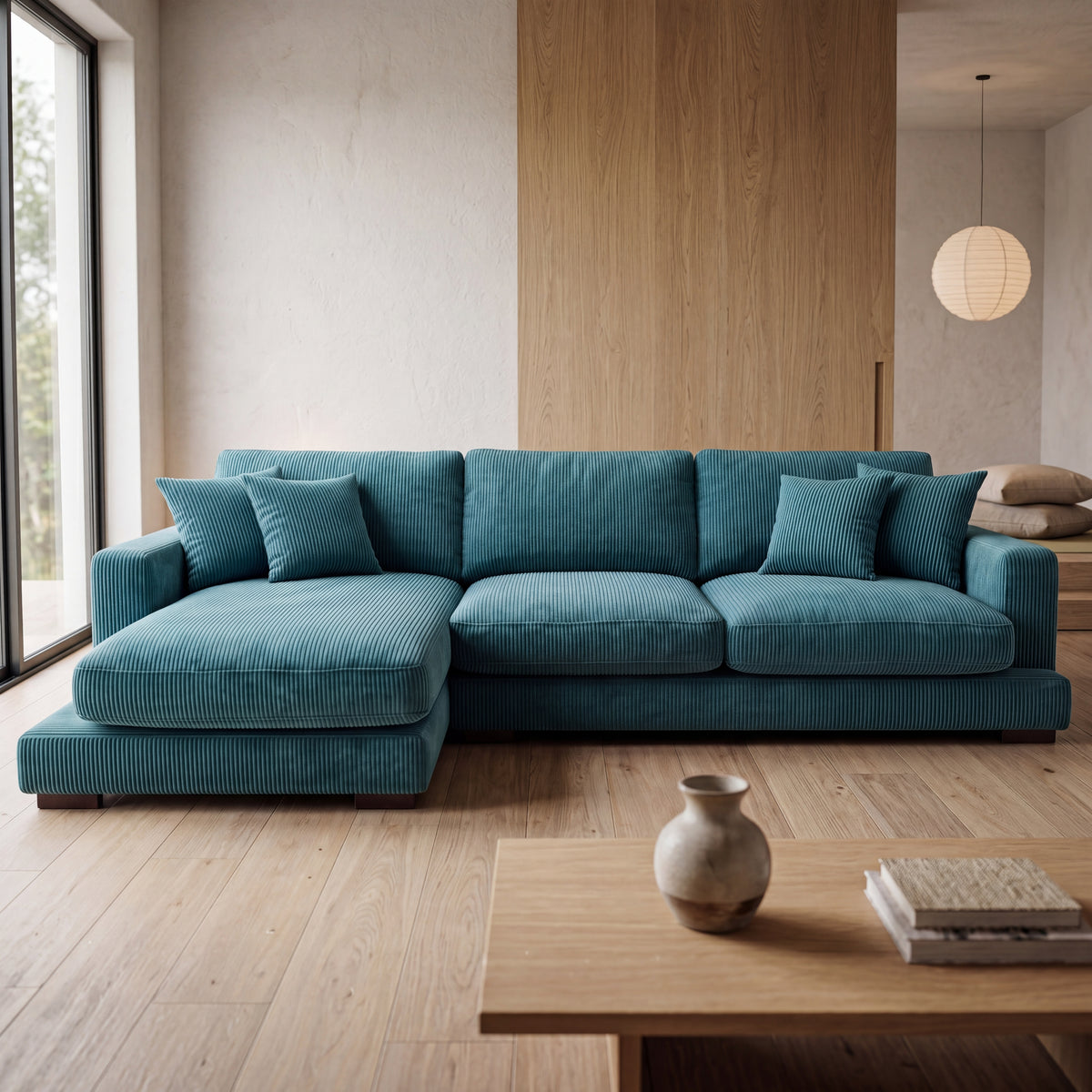 City Chaise Lounge Aqua Corduroy