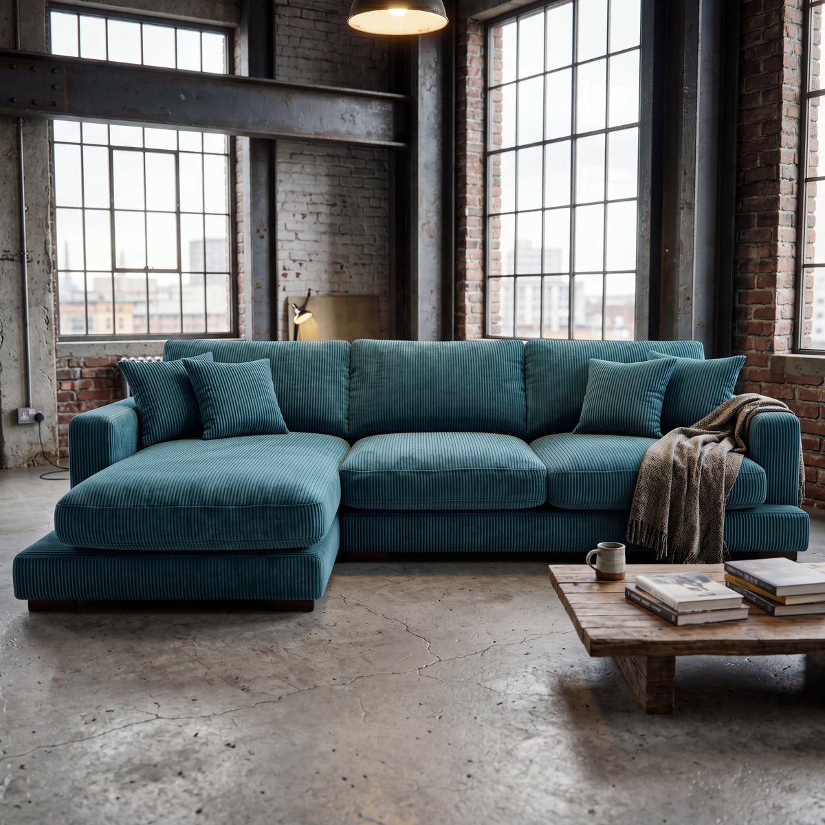 City Chaise Lounge Aqua Corduroy