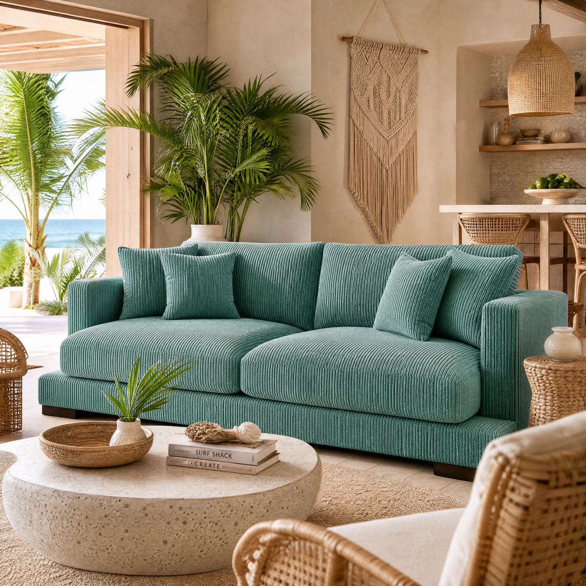 Cloud Sofa Aqua Corduroy — Lifestyle