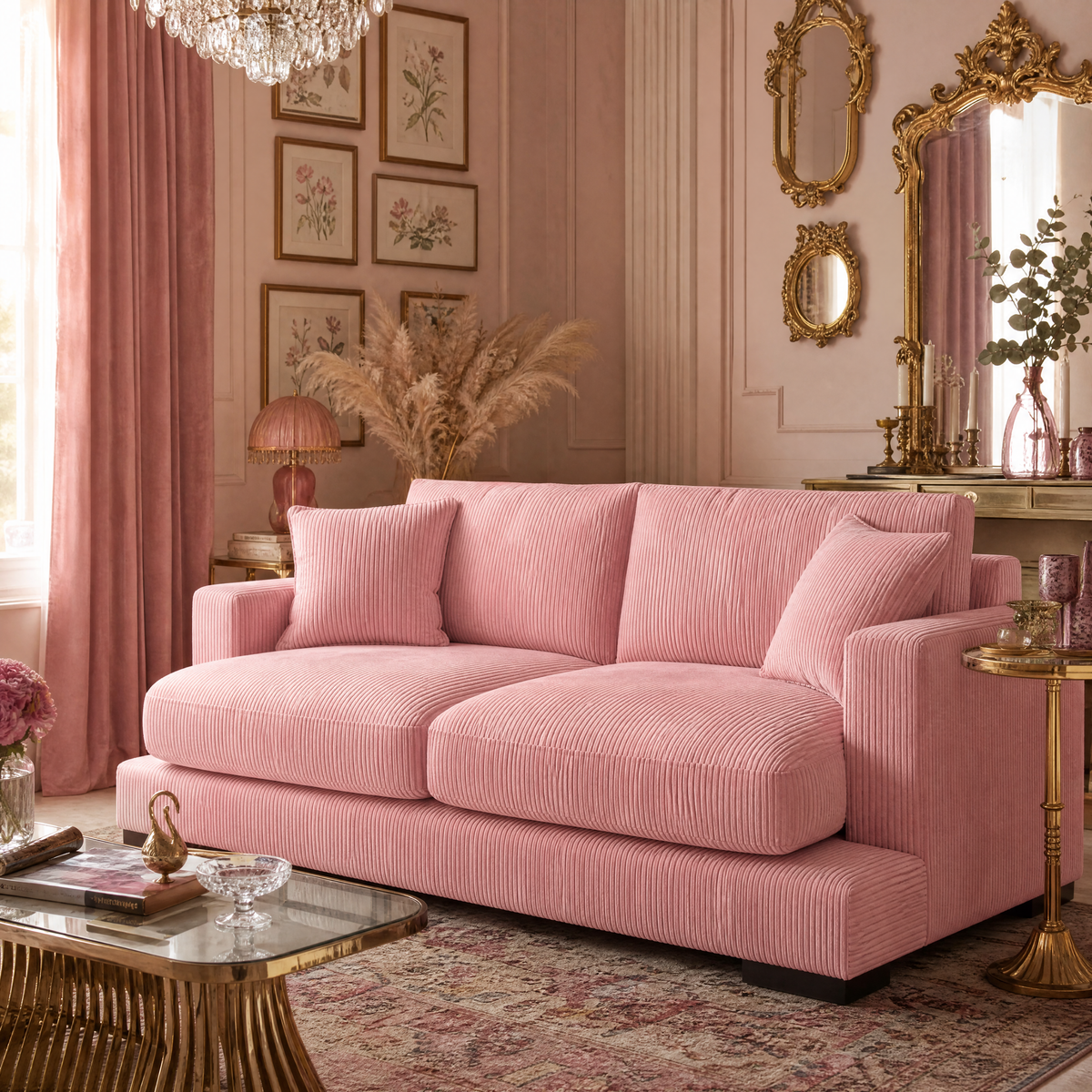 Cloud 2 Seater Baby Pink Corduroy - Lifestyle