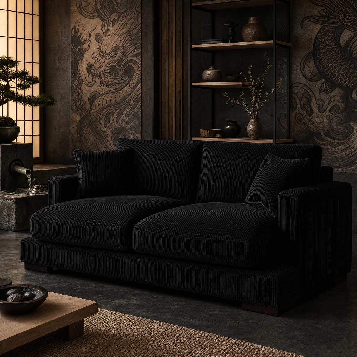 Cloud 2 Seater Bagira Black Corduroy - Lifestyle