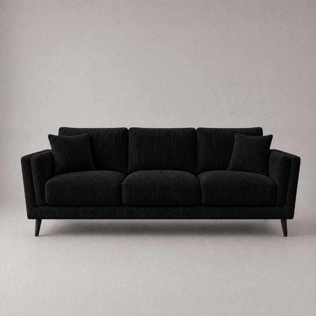 Monroe Sofa Bagira Black Corduroy - Front View