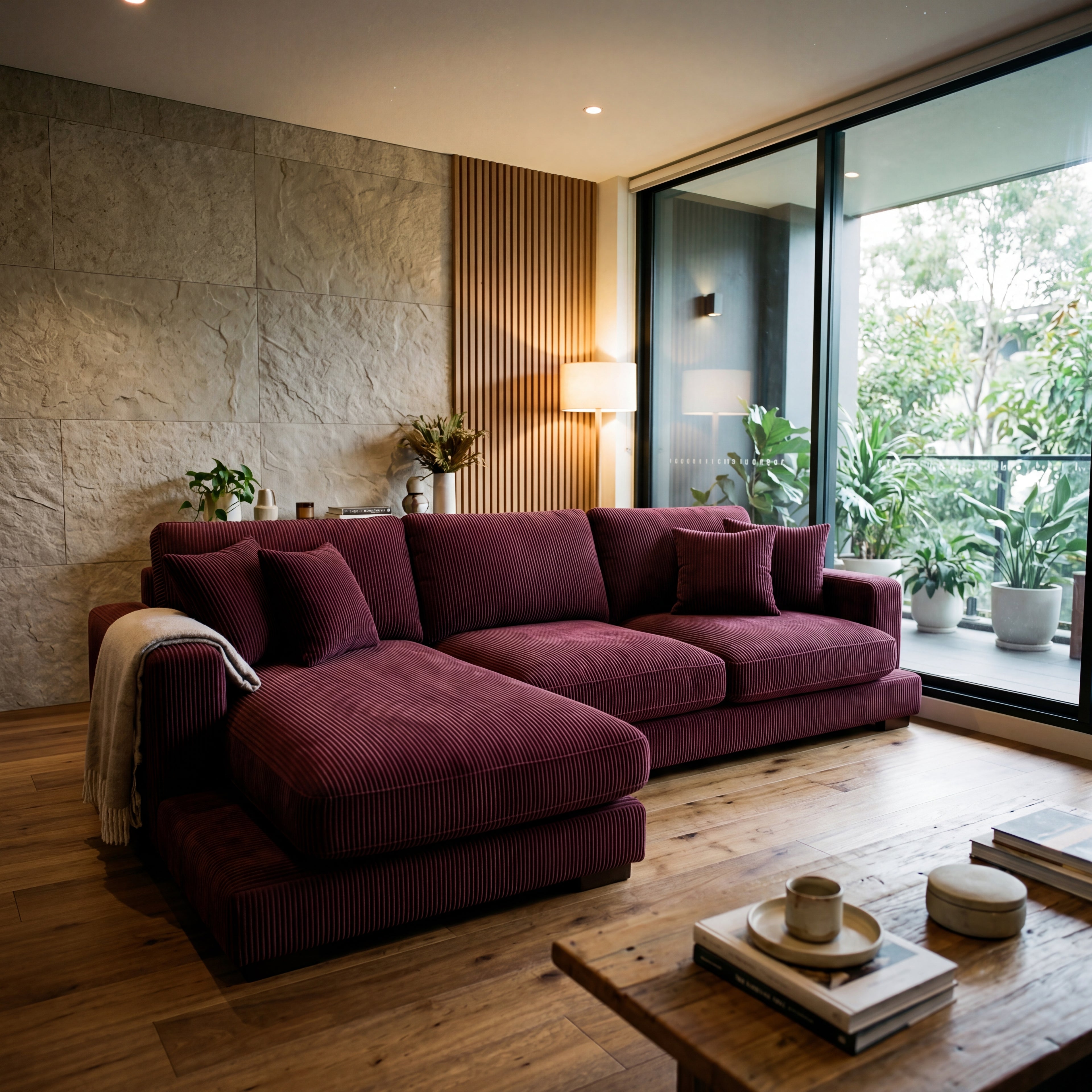 City Chaise Lounge Burgundy Corduroy