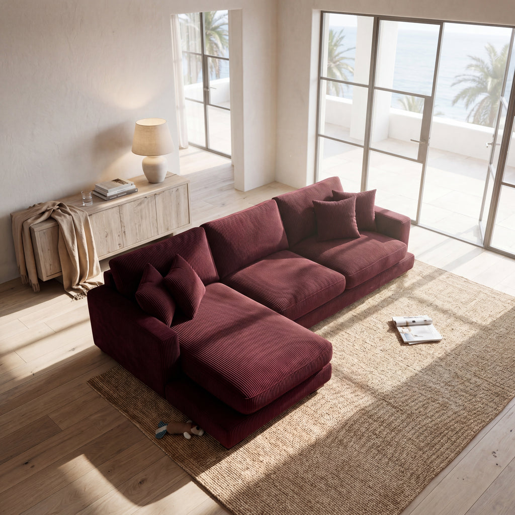 City Chaise Lounge Burgundy Corduroy