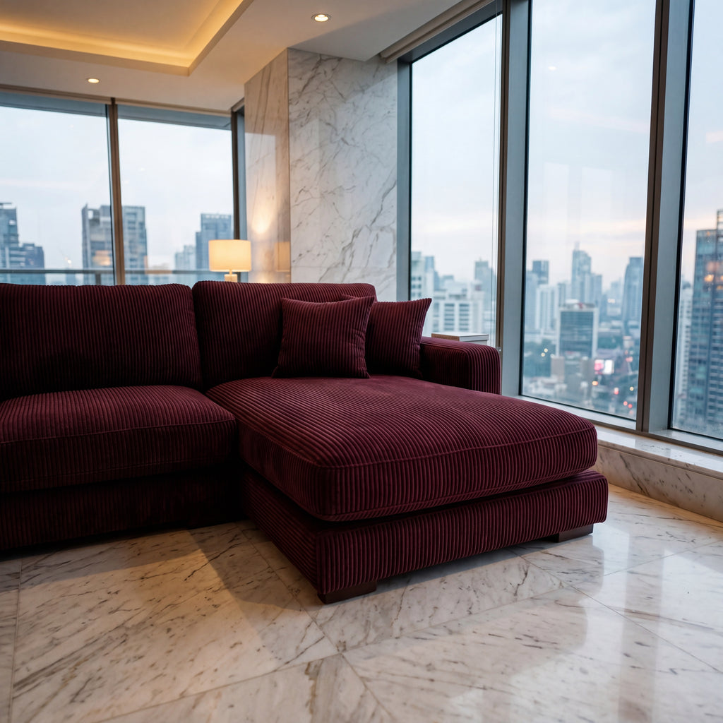 City Chaise Lounge Burgundy Corduroy