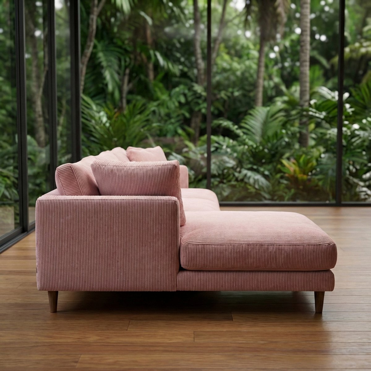 Meadow Chaise Lounge - Baby Pink Corduroy — Side Profile View | Corduroy | Vibe Sofas Australia