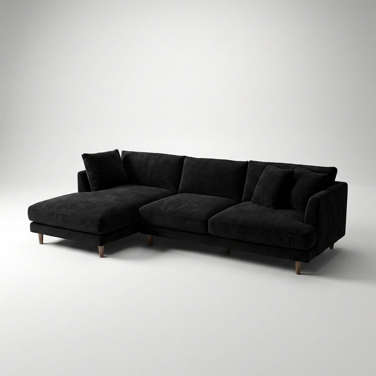 Meadow Chaise Lounge - Bagira Black Corduroy — Birds Eye View | Corduroy | Vibe Sofas Australia