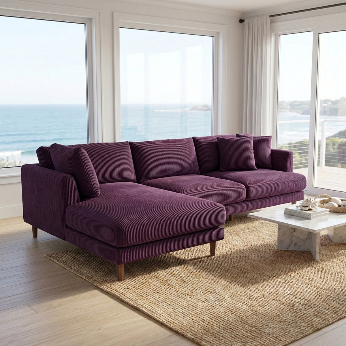 Meadow Chaise Lounge - Purple Haze Corduroy — Side Profile View | Corduroy | Vibe Sofas Australia