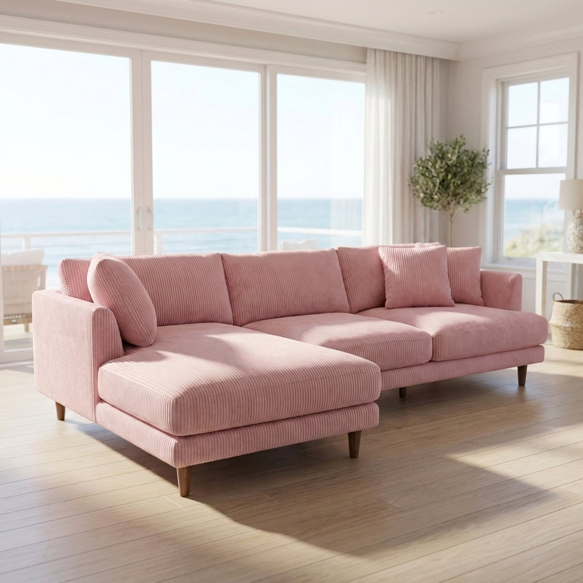 Meadow Chaise Lounge - Baby Pink Corduroy — Detail View 1 | Corduroy | Vibe Sofas Australia