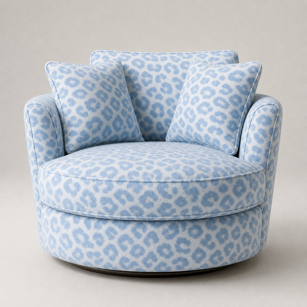 Cuddle Swivel Chair - Baby Blue Leopard