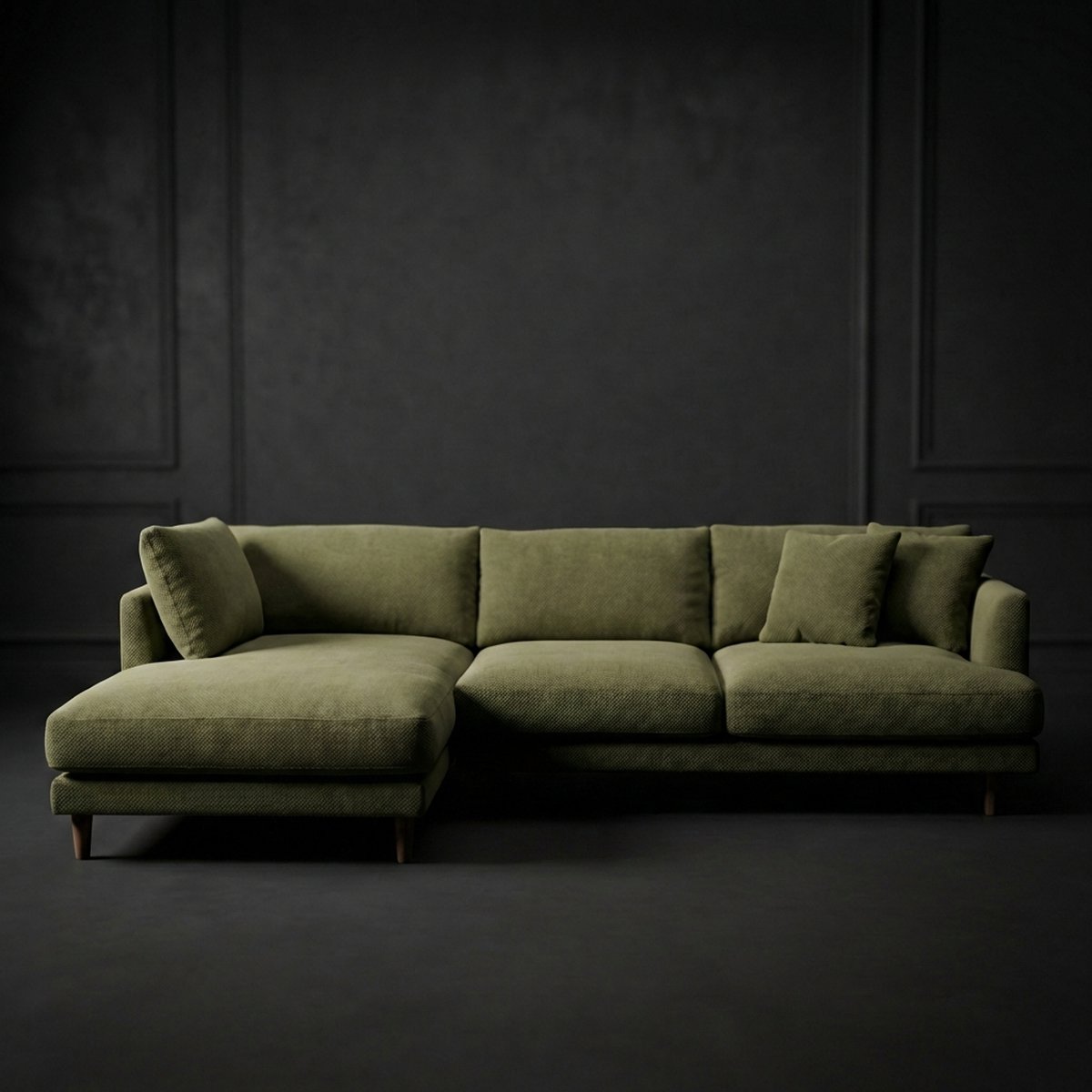 Meadow Chaise Lounge - Olive Green Corduroy — Side Profile View | Corduroy | Vibe Sofas Australia