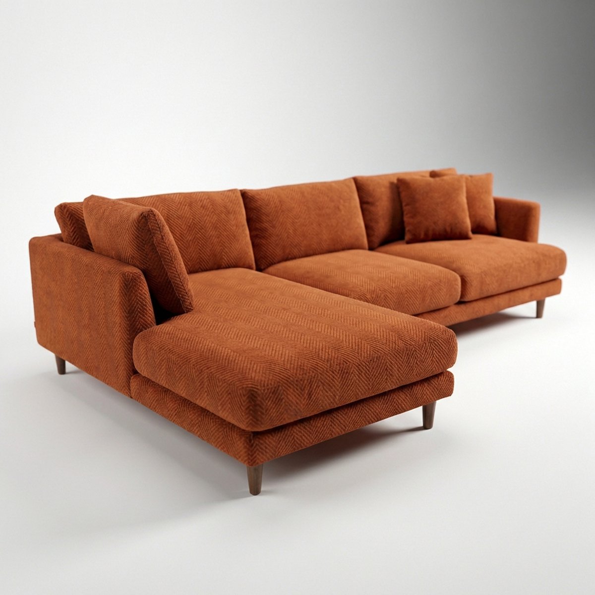 Meadow Chaise Lounge - Burnt Orange Corduroy — Side Profile View | Corduroy | Vibe Sofas Australia