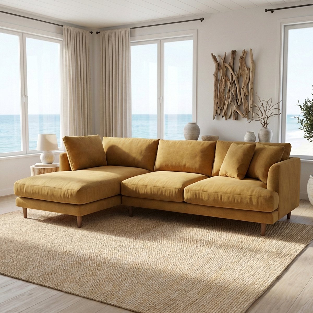 Meadow Chaise Lounge - Mustard Corduroy — Lifestyle Setting 1 | Corduroy | Vibe Sofas Australia