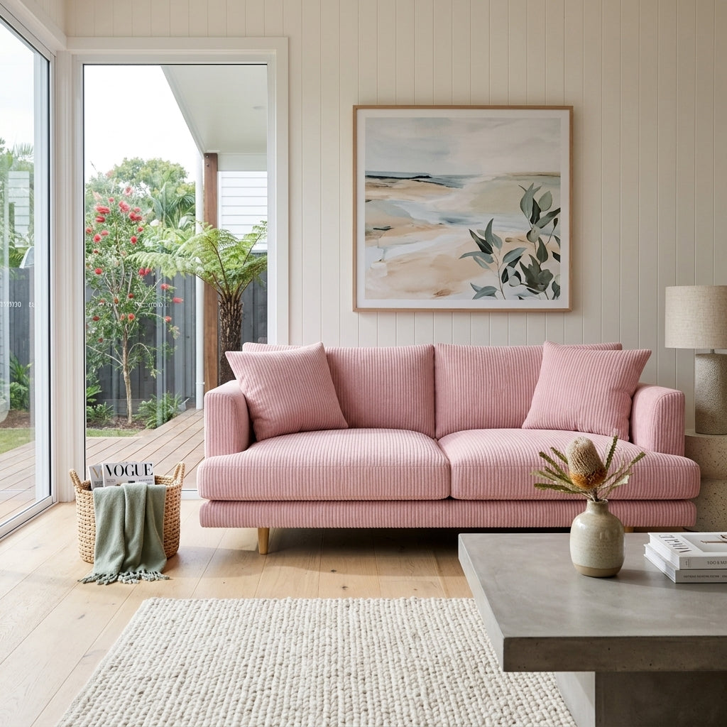 Meadow 2 Seater Sofa - Baby Pink Corduroy — Lifestyle
