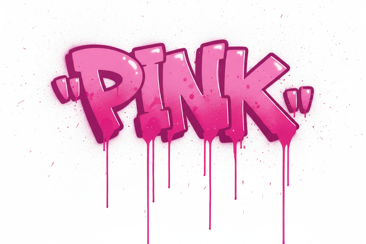 Graffit the word pink in pink on a flatvwhite backround