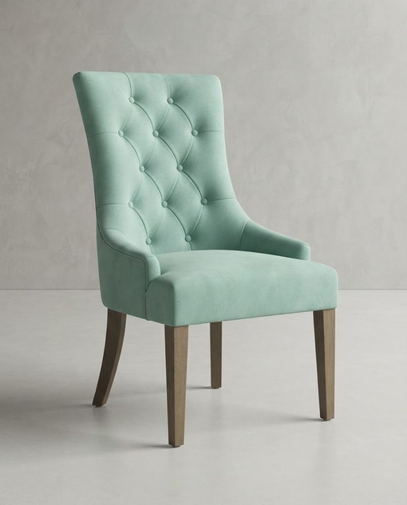 Vibe Dining Chair in Aqua Velvet - button-tufted dining chair with timber legs
