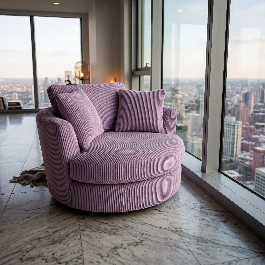 Cuddle Swivel Chair - Lilac in high-rise apartment