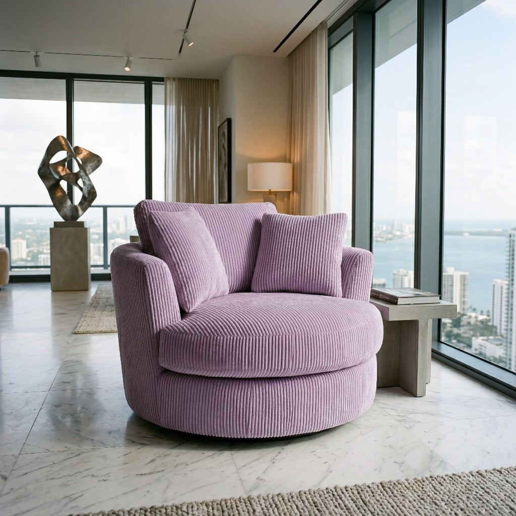 Cuddle Swivel Chair - Lilac in luxury penthouse