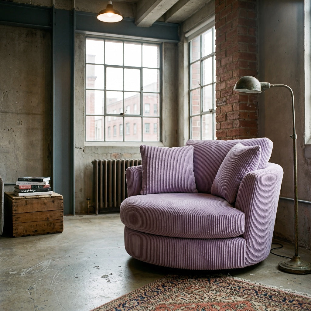 Cuddle Swivel Chair - Lilac in industrial loft