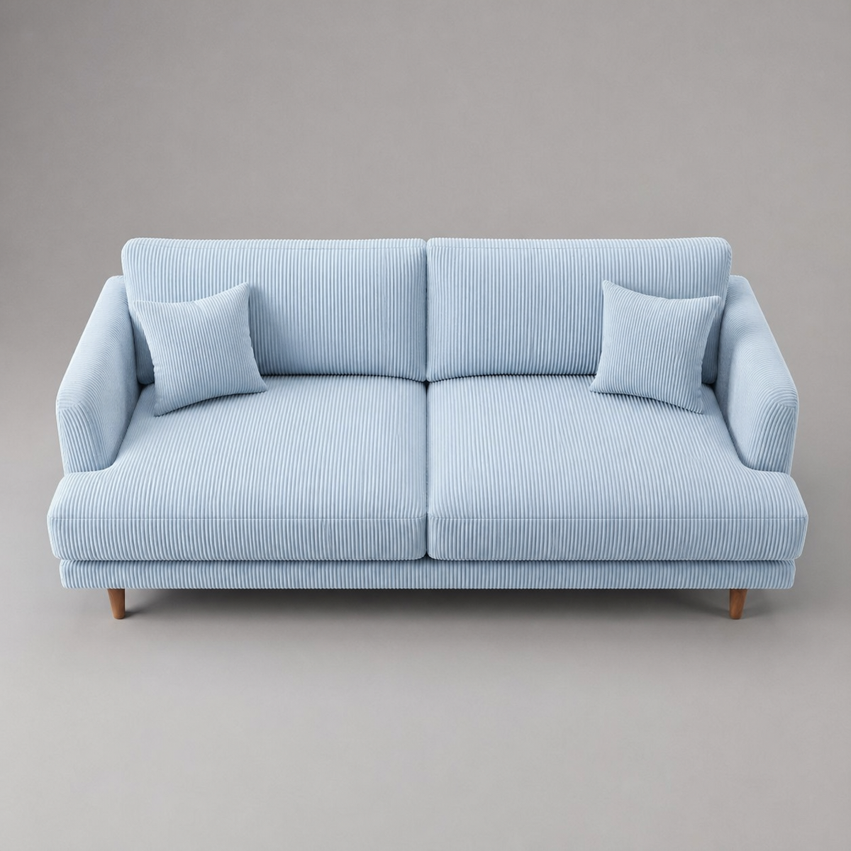 Meadow Chaise Lounge Baby Blue Corduroy - Elevated Front View - Vibe Sofas Australia