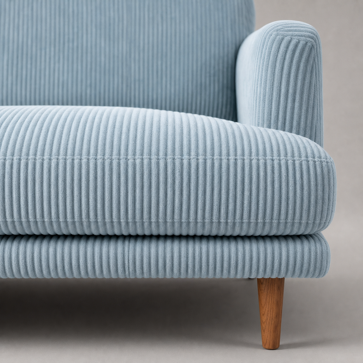 Meadow Chaise Lounge Baby Blue Corduroy - Detail Close-up - Vibe Sofas Australia