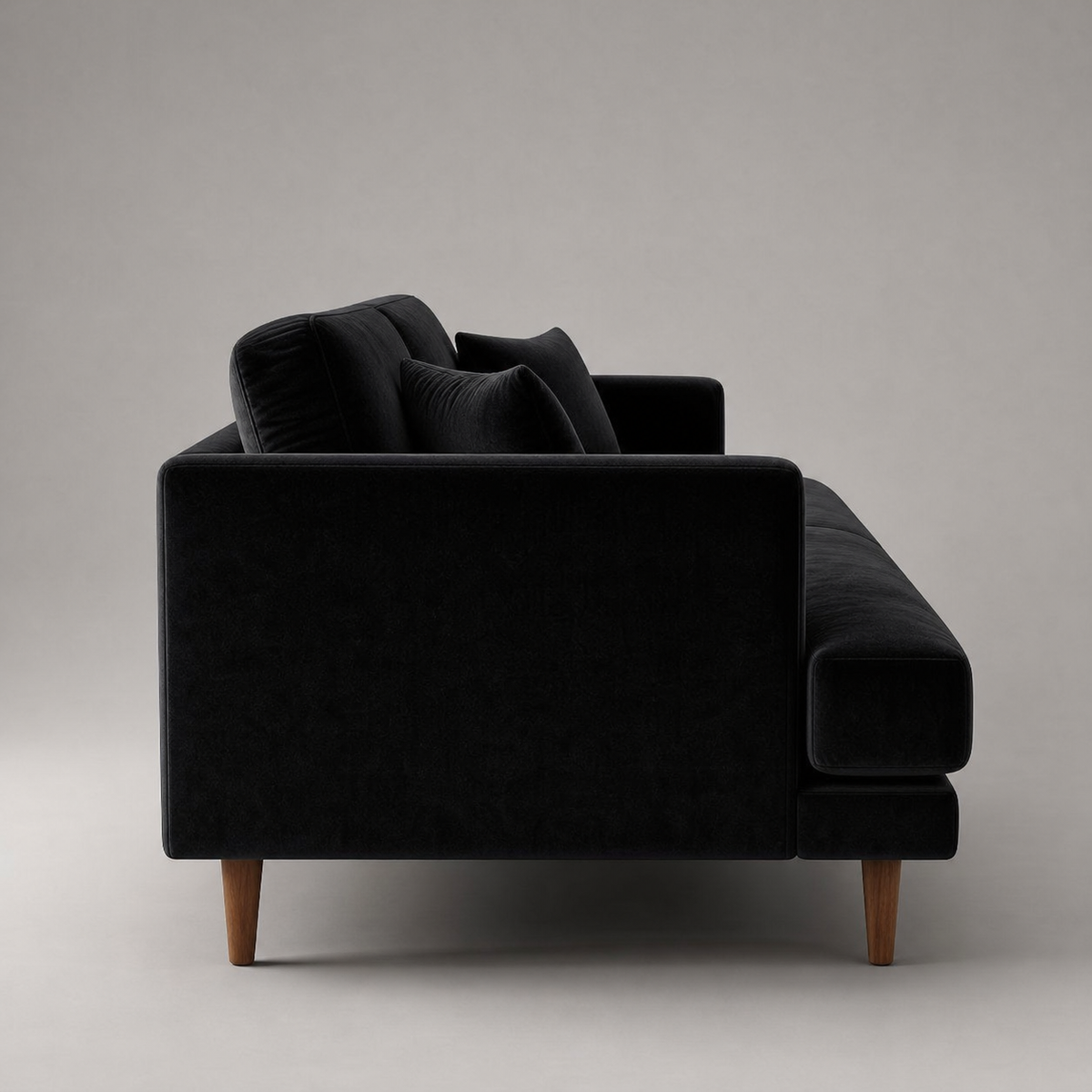 Meadow Chaise Lounge Black Velvet - Side Profile View - Vibe Sofas Australia