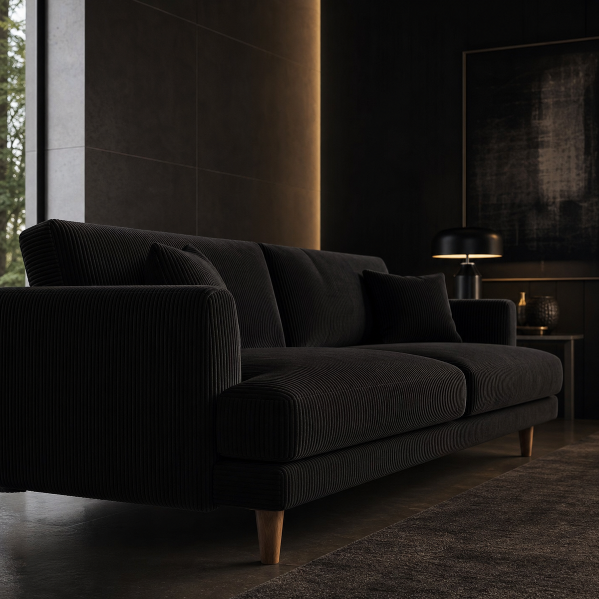 Meadow Chaise Lounge Black Velvet - Lifestyle Setting - Vibe Sofas Australia