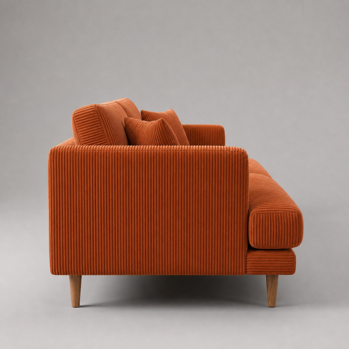 Meadow Chaise Lounge Burnt Orange Corduroy - Side Profile View - Vibe Sofas Australia