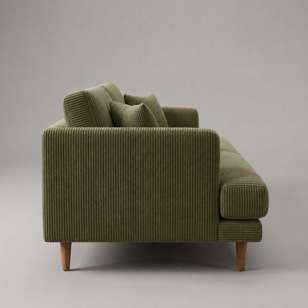 Meadow Chaise Lounge Olive Green Corduroy - Side Profile View - Vibe Sofas Australia