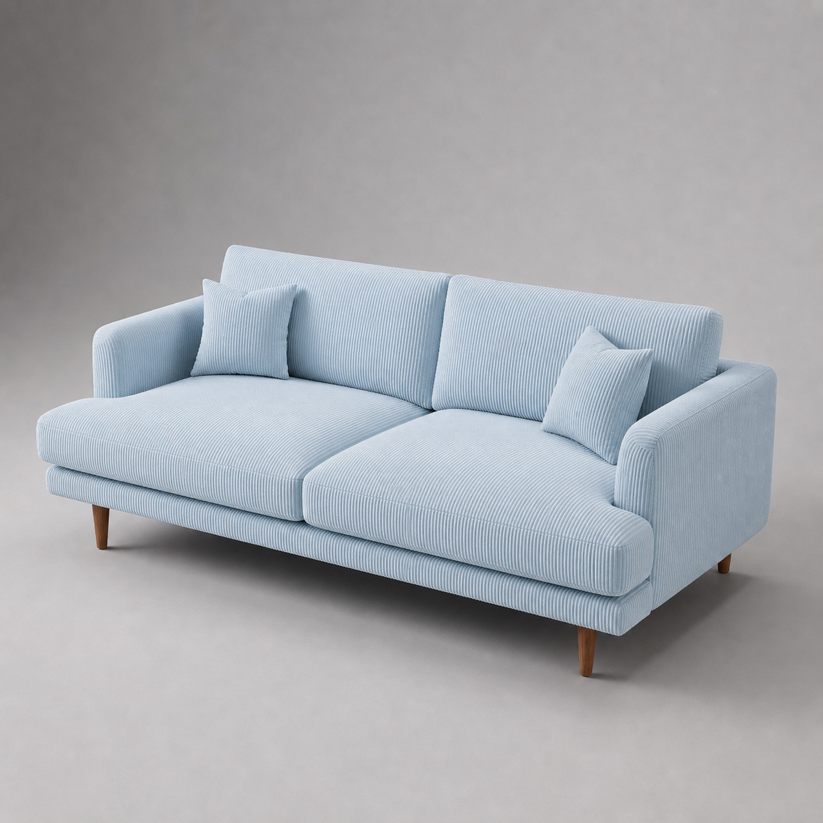 Meadow Sofa Baby Blue Corduroy - Alternate Three Quarter View - Vibe Sofas Australia