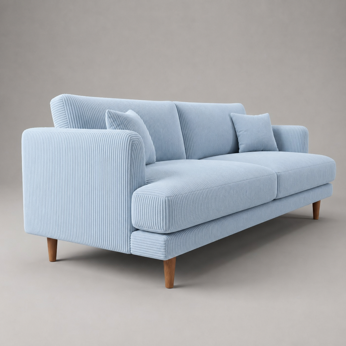 Meadow Sofa Baby Blue Corduroy - Three Quarter Front View - Vibe Sofas Australia