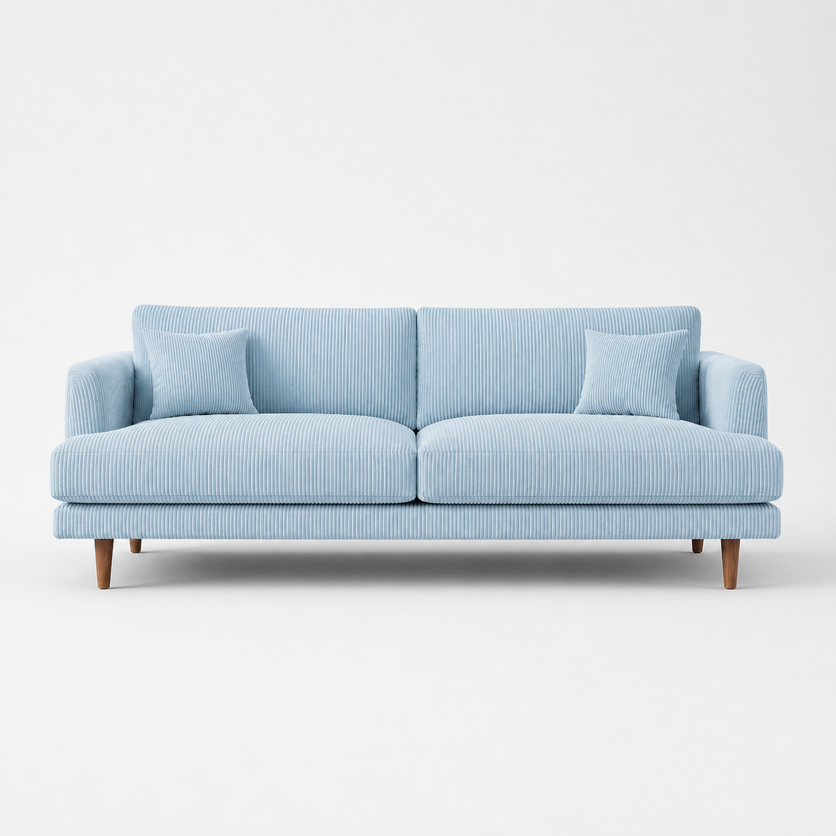 Meadow Sofa Baby Blue Corduroy - Front View - Vibe Sofas Australia