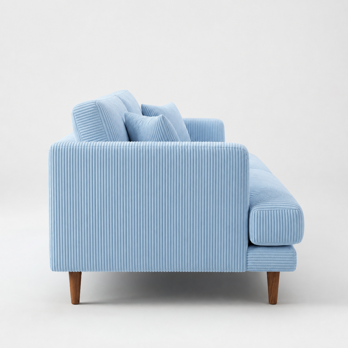 Meadow Sofa Baby Blue Corduroy - Side Profile - Vibe Sofas Australia