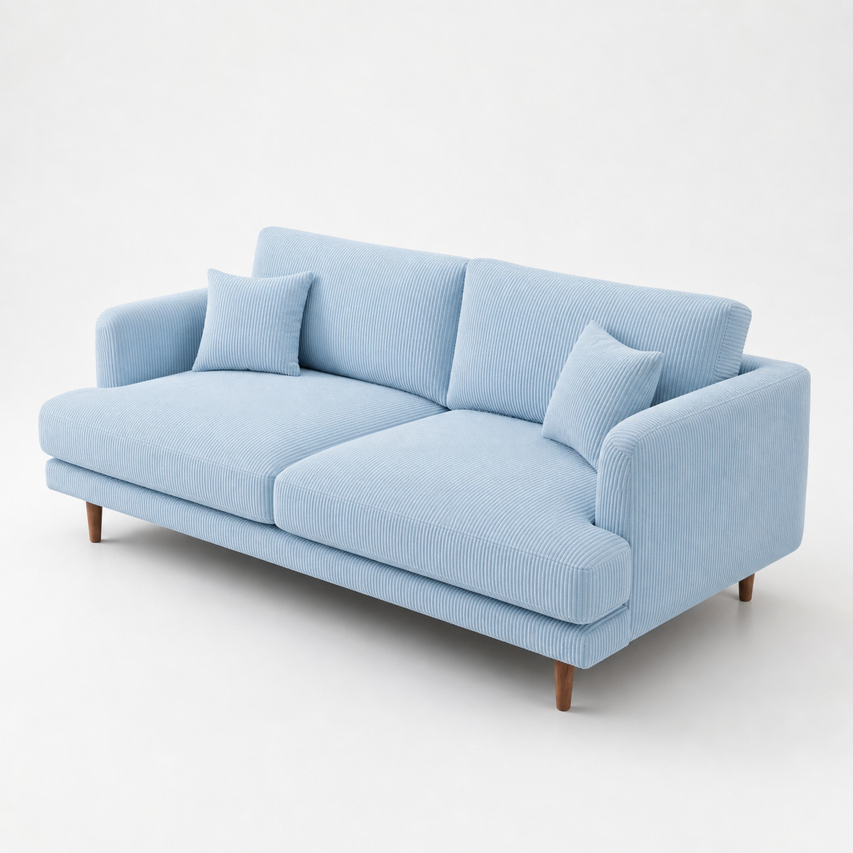 Meadow Sofa Baby Blue Corduroy - Alternate Three-Quarter - Vibe Sofas Australia