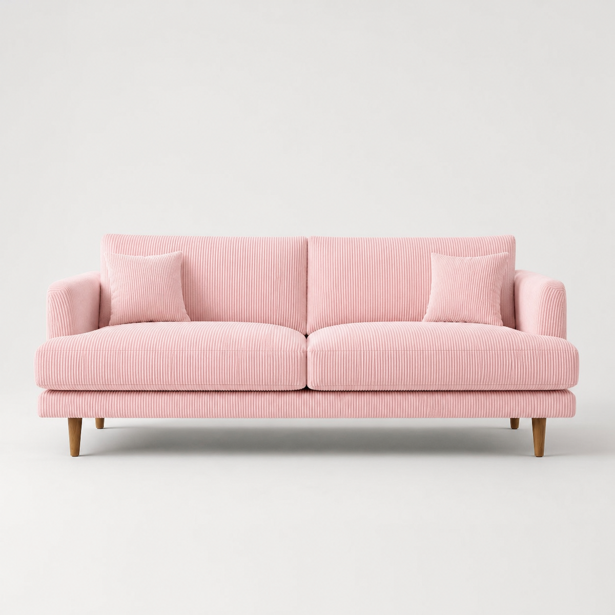 Meadow Sofa - Baby Pink Corduroy - Front View | Vibe Sofas