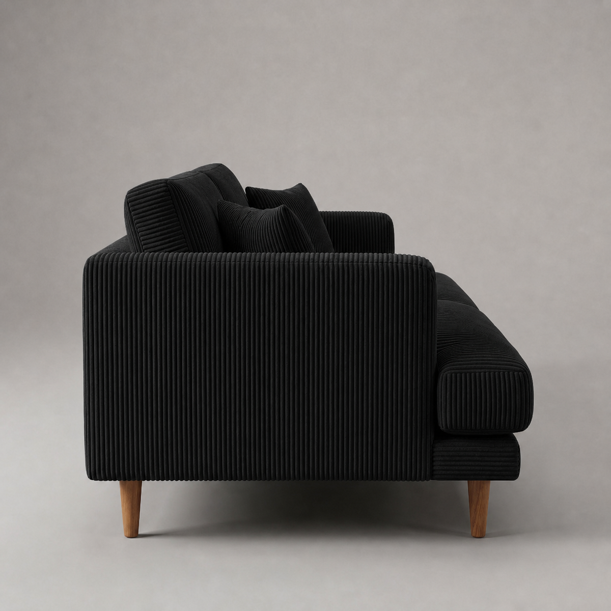 Meadow Sofa Bagira Black Corduroy - Side Profile View - Vibe Sofas Australia
