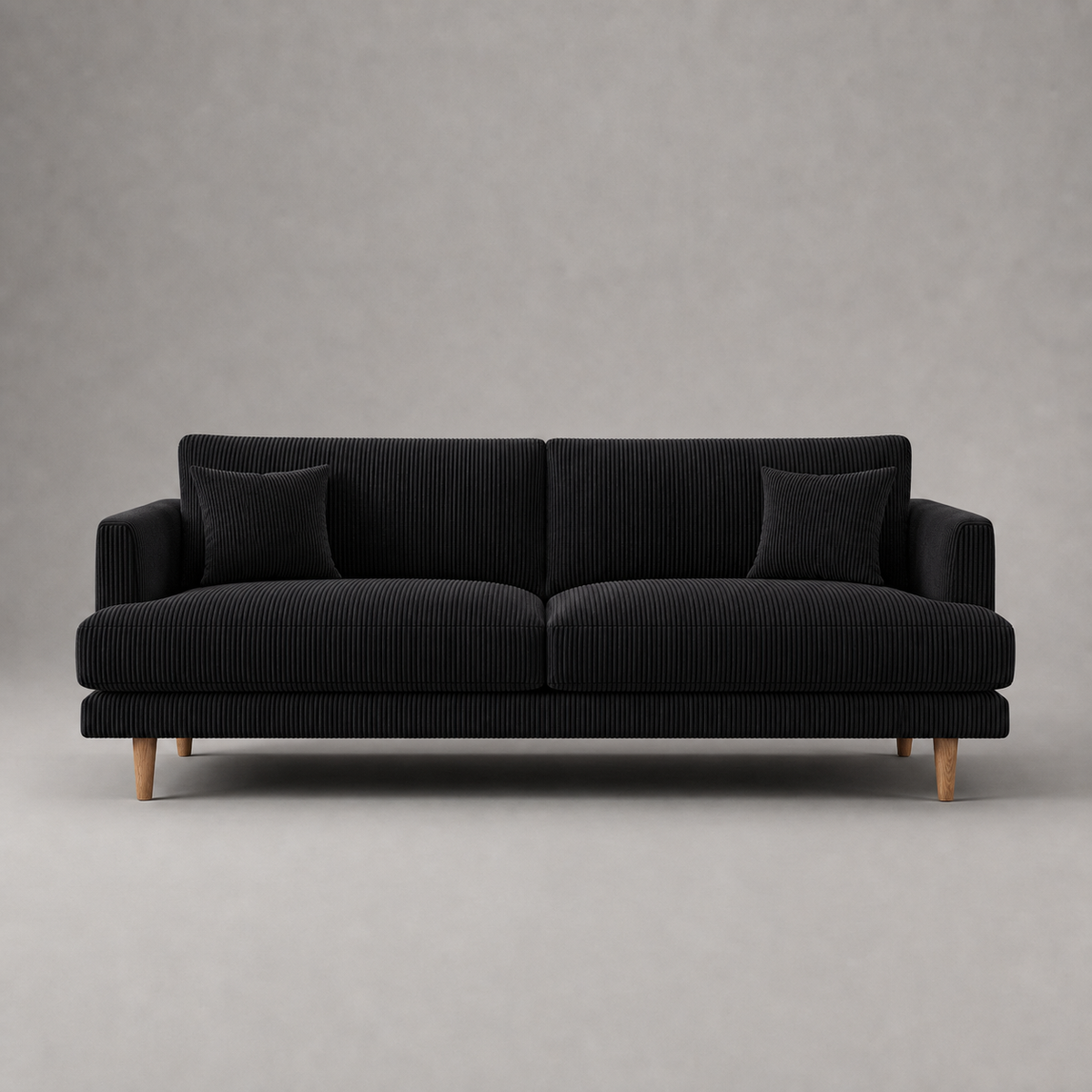 Meadow Sofa Bagira Black Corduroy - Front View - Vibe Sofas Australia