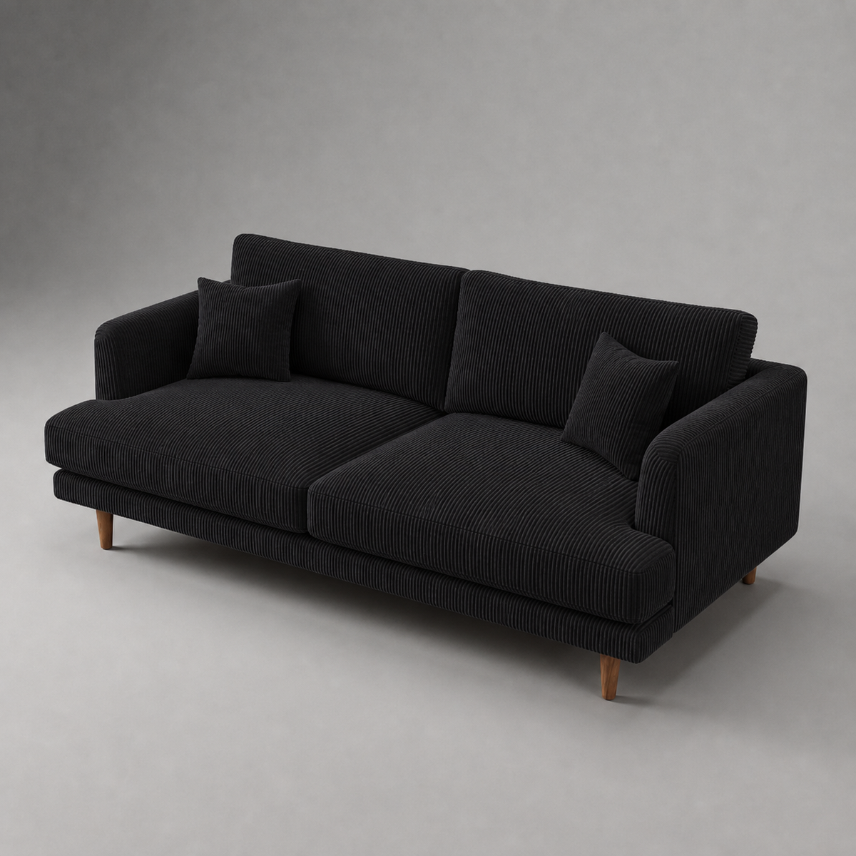 Meadow Sofa Bagira Black Corduroy - Alternate Three Quarter View - Vibe Sofas Australia