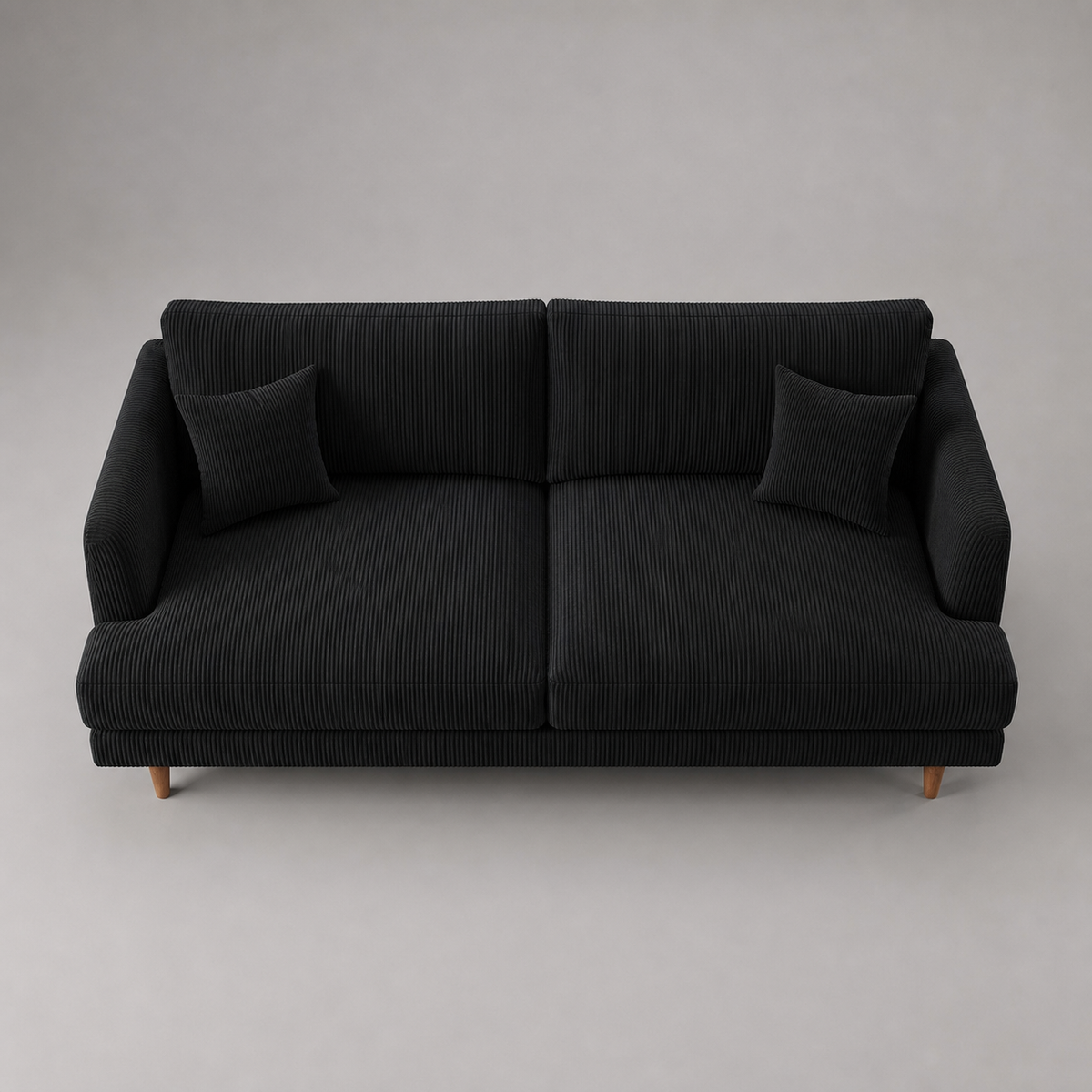 Meadow Sofa Bagira Black Corduroy - Elevated Front View - Vibe Sofas Australia