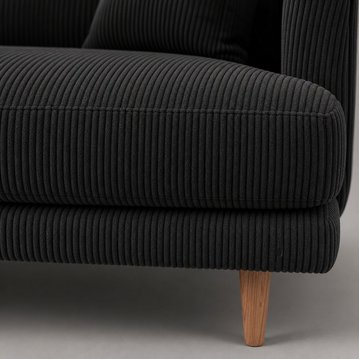 Meadow Sofa Bagira Black Corduroy - Detail Close-up - Vibe Sofas Australia