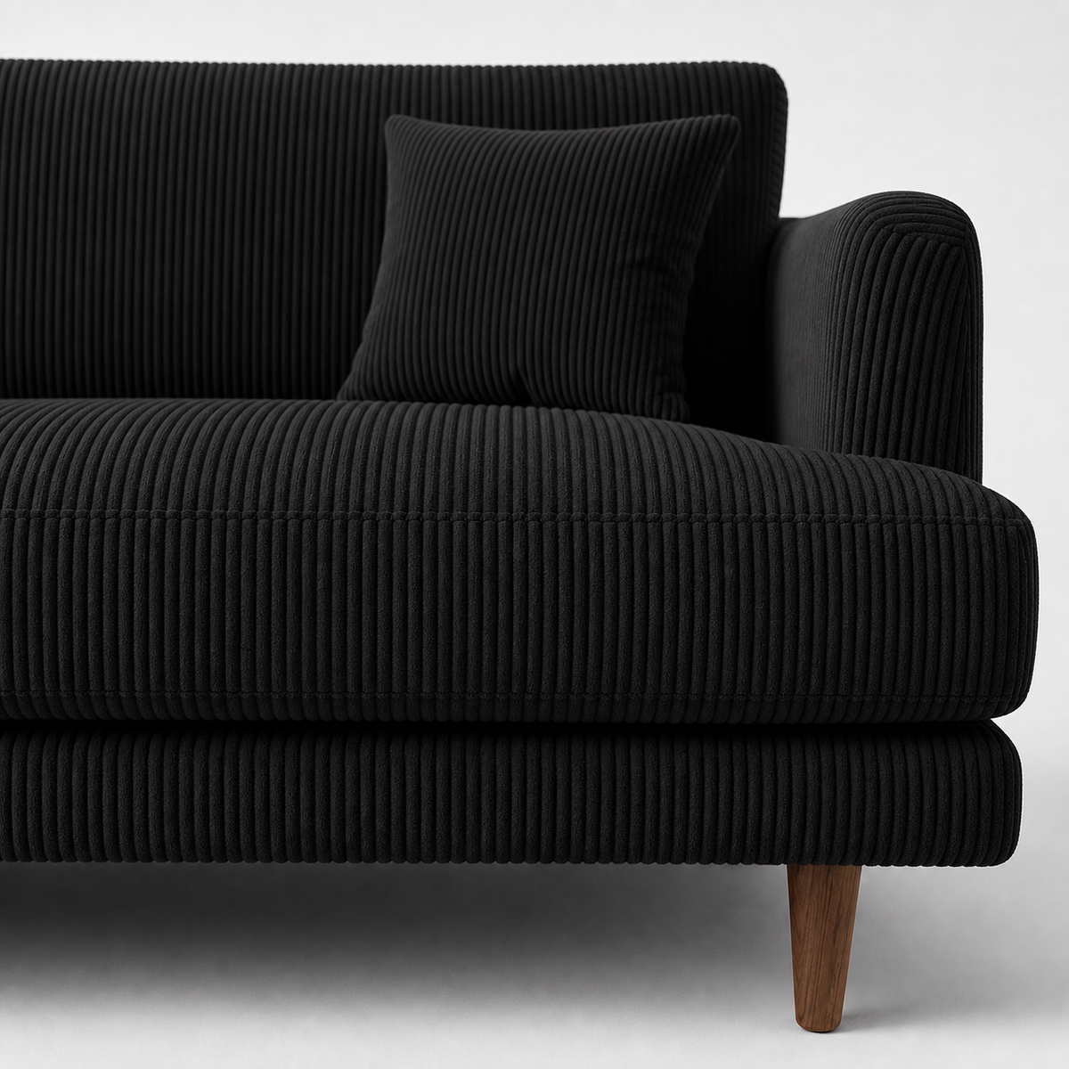 Meadow Sofa Bagira Black Corduroy - Detail Close-up - Vibe Sofas Australia