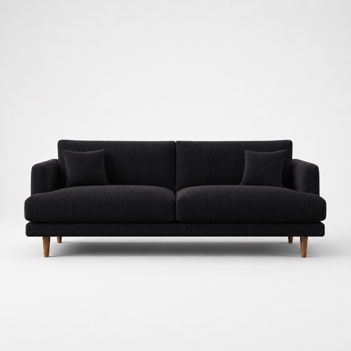 Meadow Sofa Bagira Black Corduroy - Front View - Vibe Sofas Australia