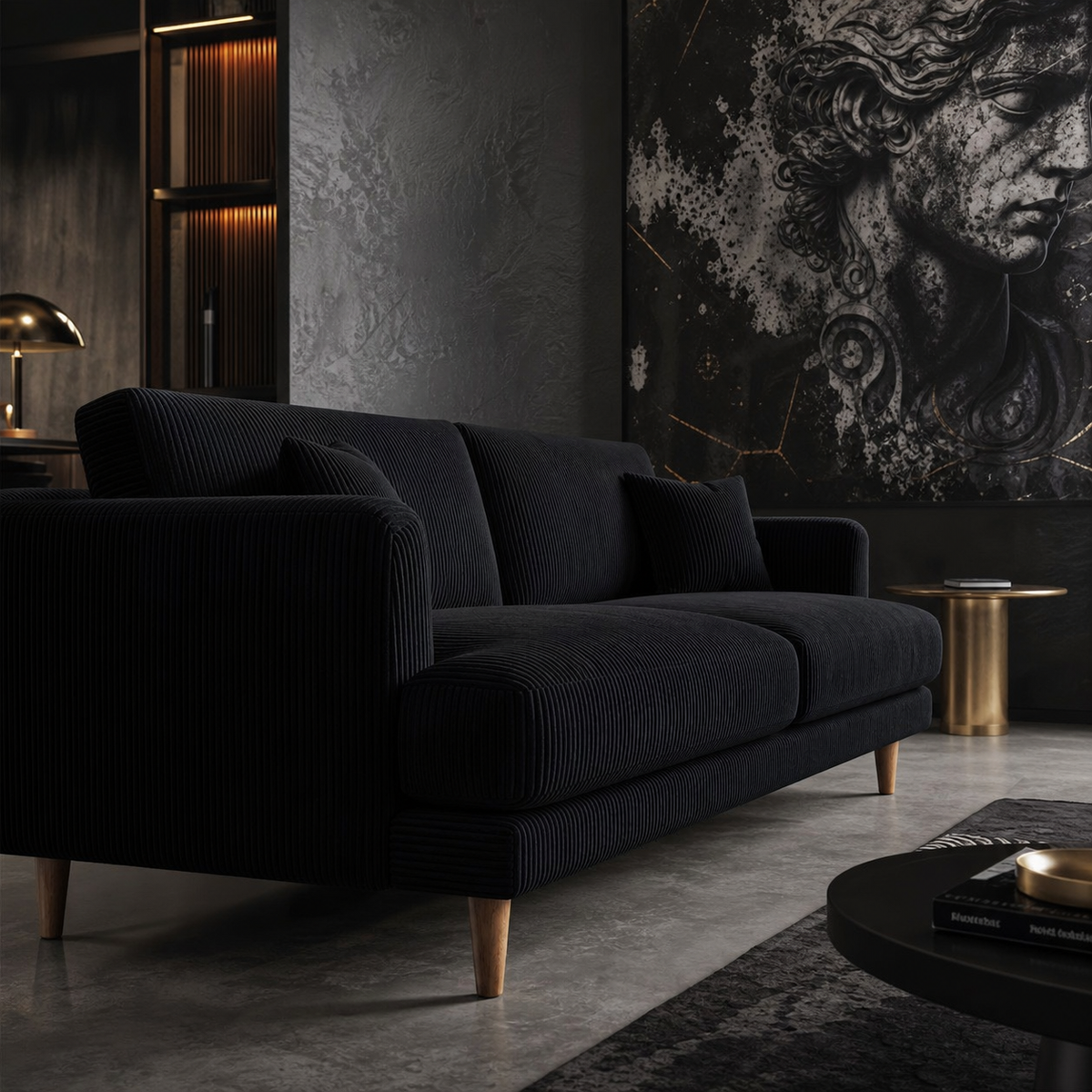 Meadow Sofa Bagira Black Corduroy - Lifestyle - Vibe Sofas Australia