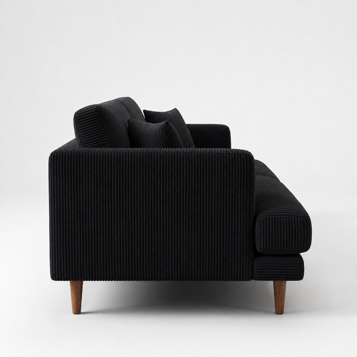 Meadow Sofa Bagira Black Corduroy - Side Profile - Vibe Sofas Australia