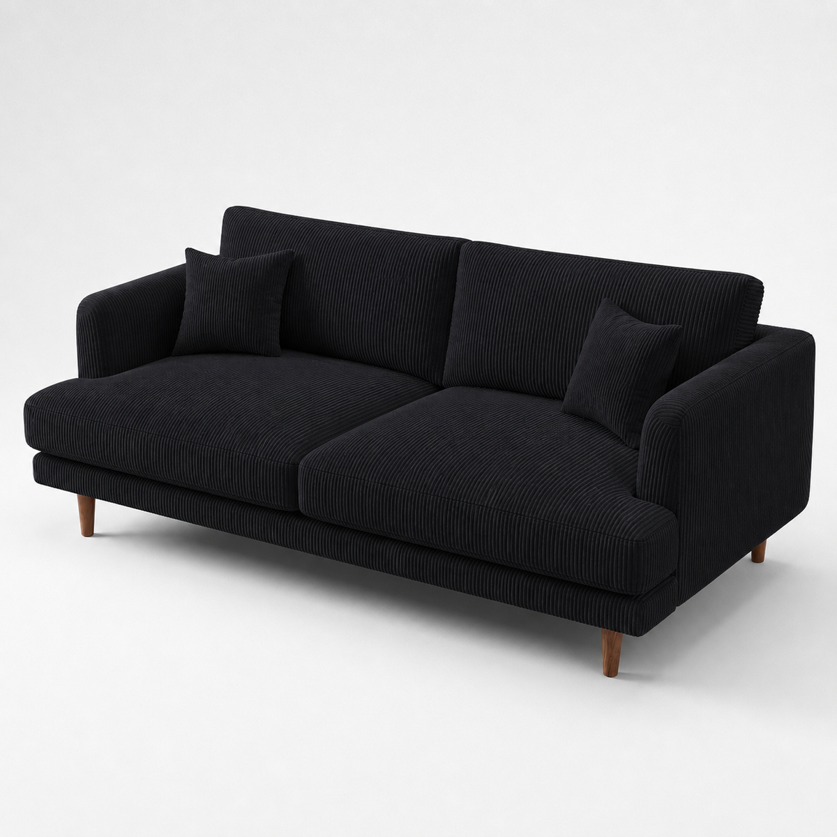 Meadow Sofa Bagira Black Corduroy - Alternate Three-Quarter - Vibe Sofas Australia