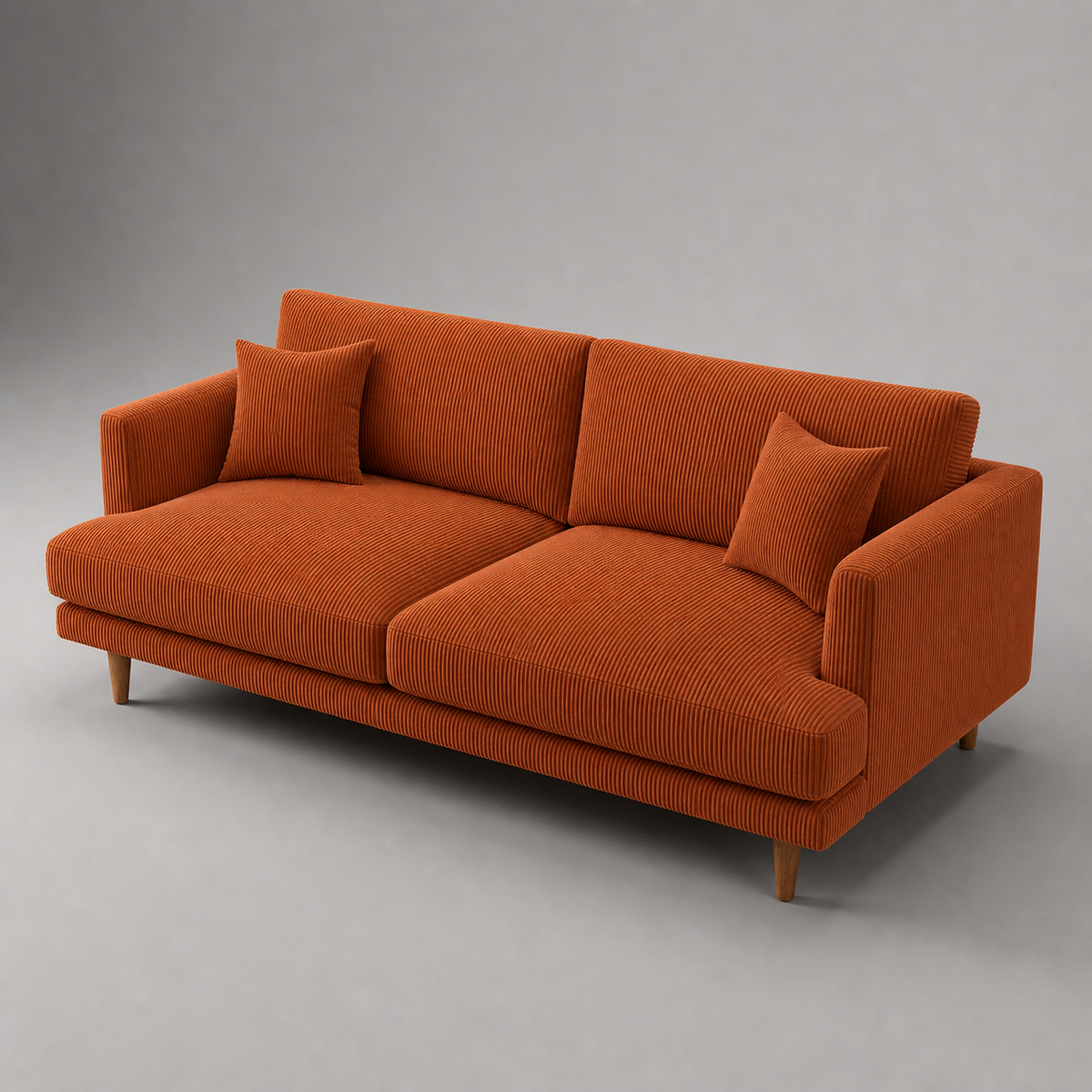 Meadow Sofa Burnt Orange Corduroy - Alternate Three Quarter View - Vibe Sofas Australia