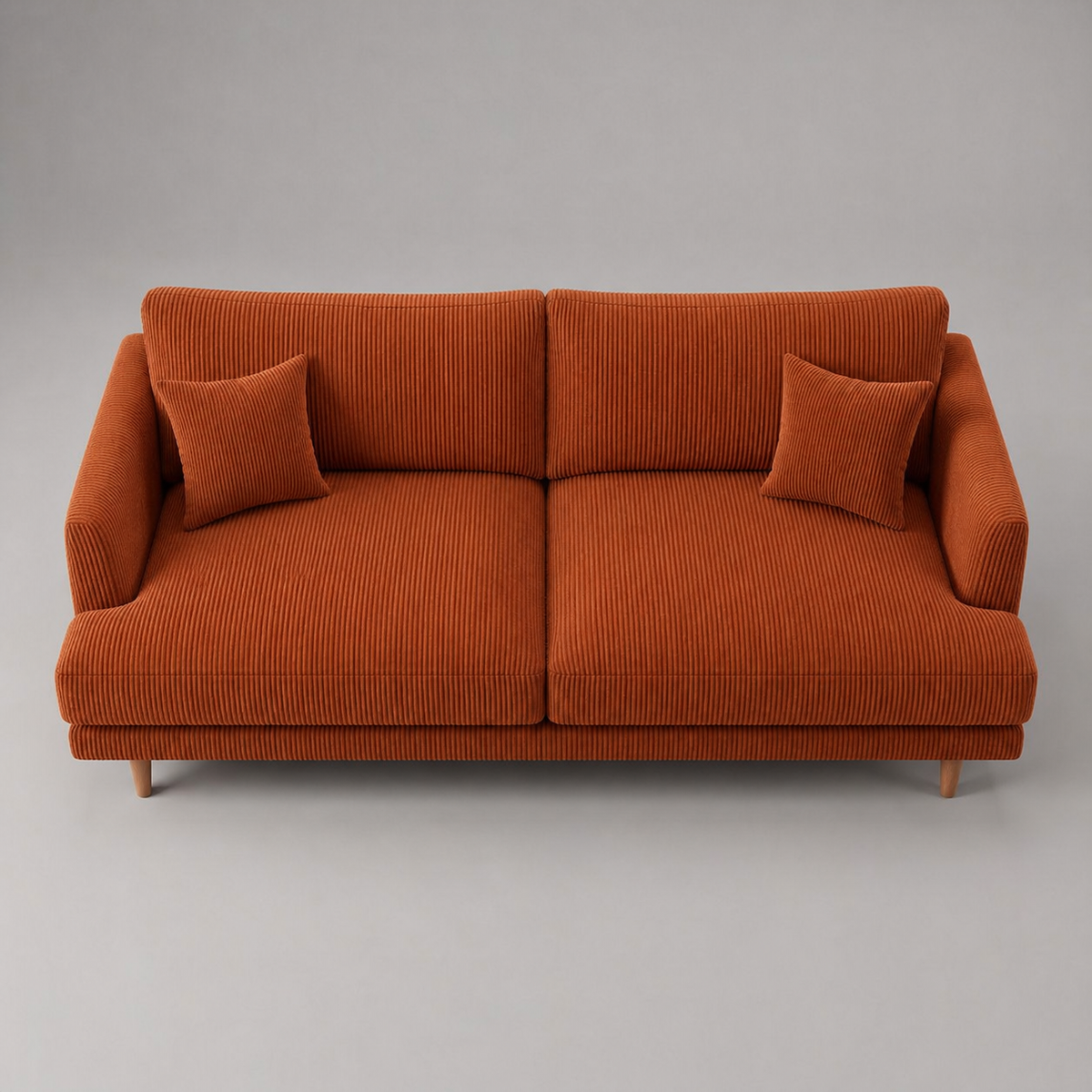 Meadow Sofa Burnt Orange Corduroy - Elevated Front View - Vibe Sofas Australia