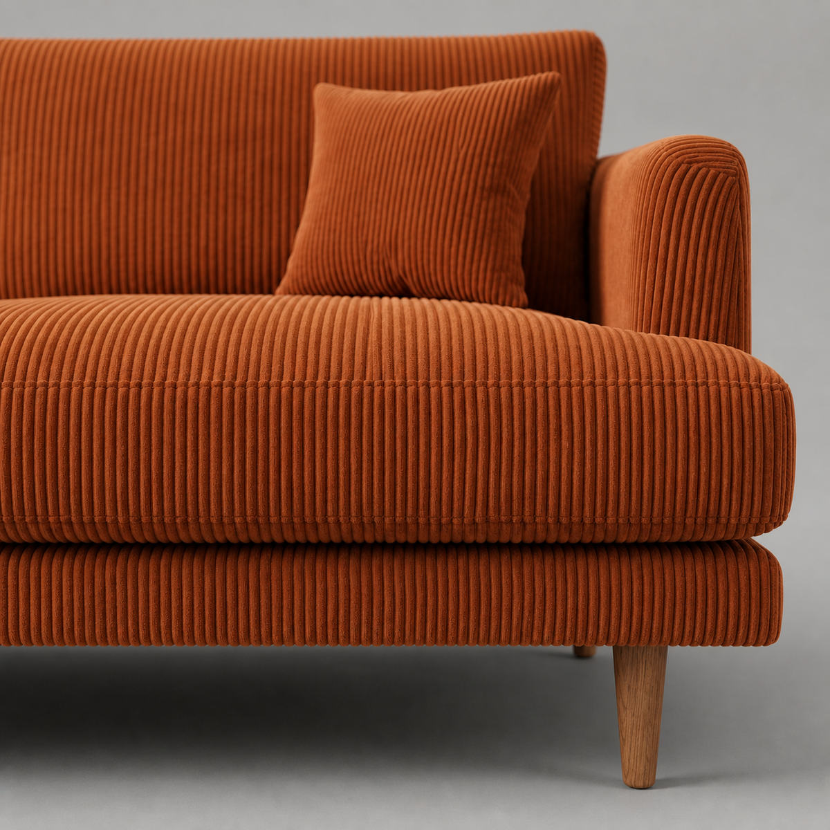 Meadow Sofa Burnt Orange Corduroy - Detail Close-up - Vibe Sofas Australia