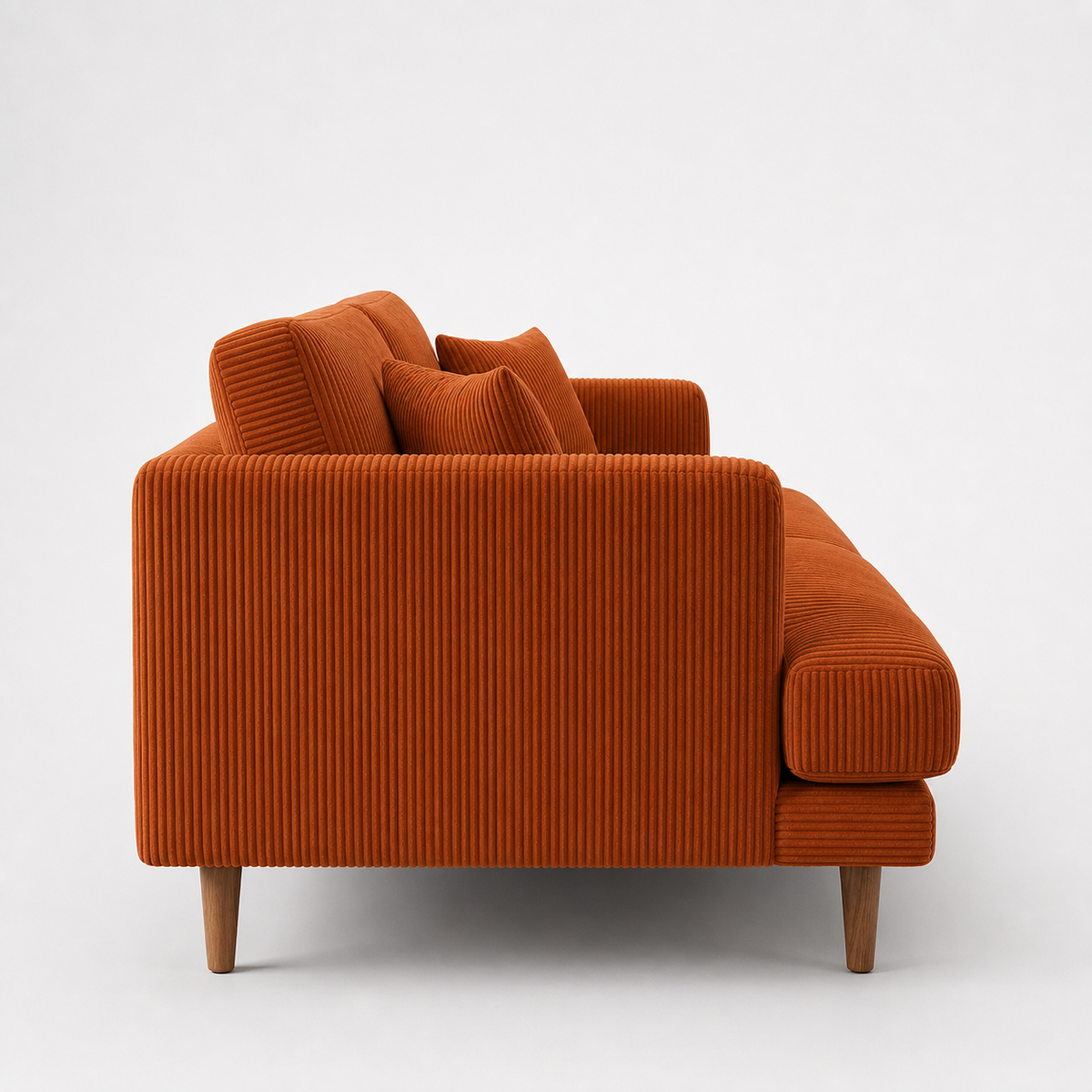 Meadow Sofa Burnt Orange Corduroy - Side Profile - Vibe Sofas Australia