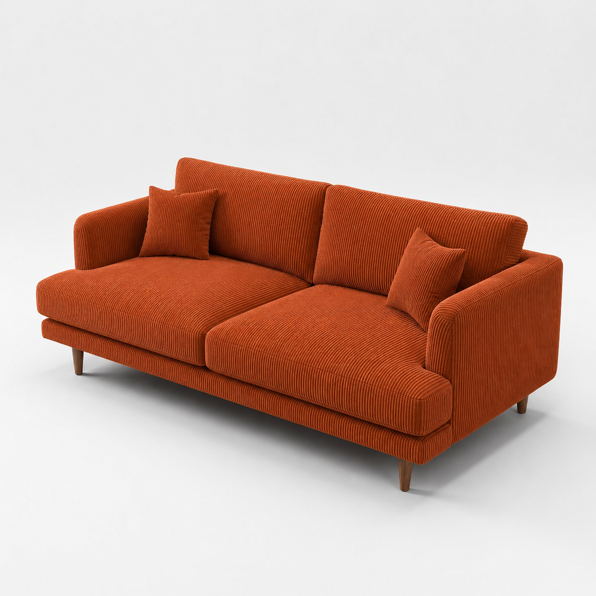 Meadow Sofa Burnt Orange Corduroy - Alternate Three-Quarter - Vibe Sofas Australia